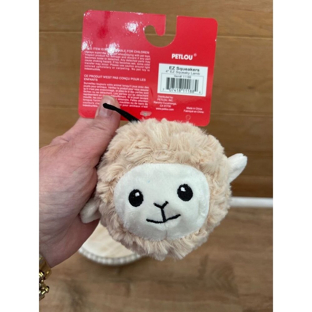 NWT Petlou EZ Squeakers 4" EZ Squeaky Lamb Plush Toy For Pets